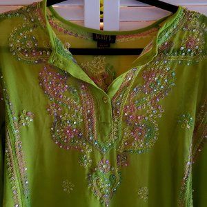 Betty B Lime Green Sheer Embroidered Tunic One Size